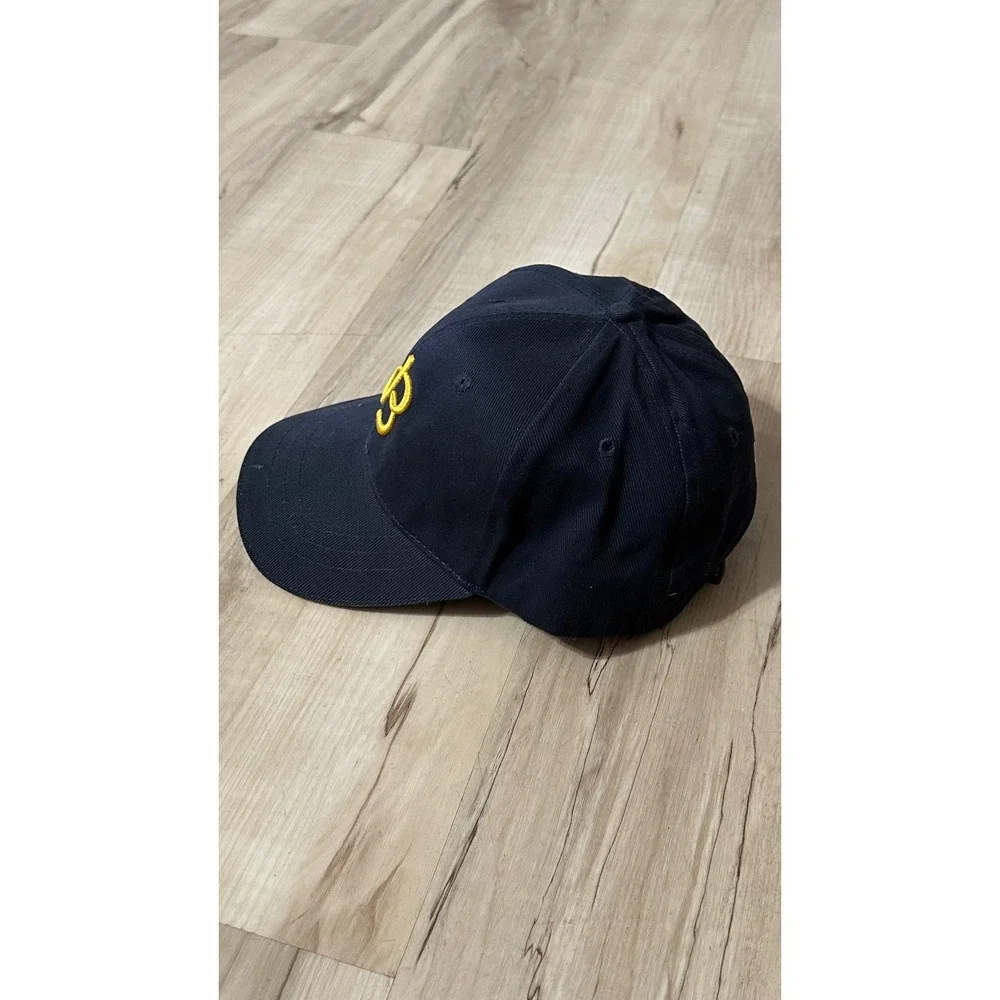 Breitling 1884 Blue‎ Hat Yellow Logo Leather Strapback Adjustable One Size